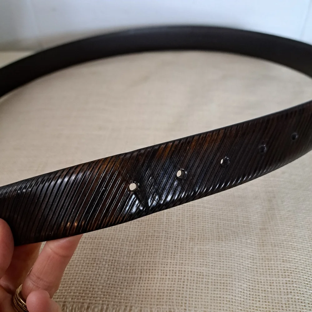 Jos A Bank Brown Ribbed Leather Dress Business Belt Silver Buckle Sz36